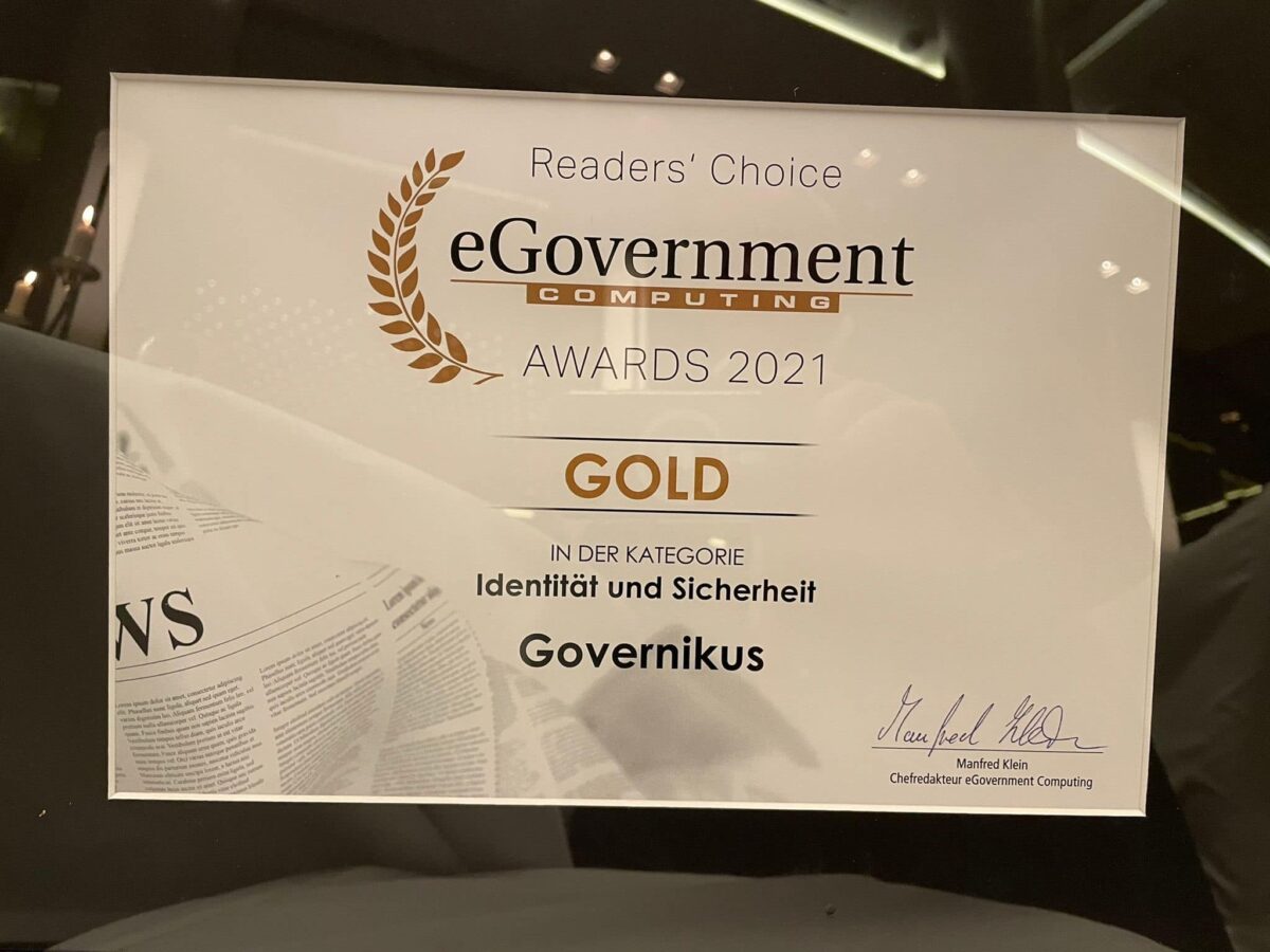 Auszeichnung Gold beim eGovernment Computing Readers' Choice Award 2021 in der Kategorie Identitaet und Sicherheit