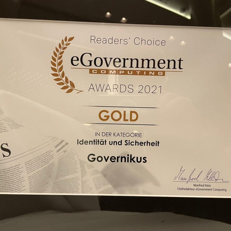 Auszeichnung Gold beim eGovernment Computing Readers' Choice Award 2021 in der Kategorie Identitaet und Sicherheit